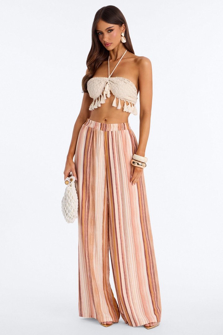 Tropic Heat Striped Linen Pant Set - Rust/combo