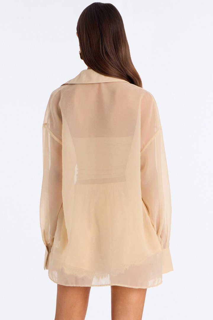 Chiffon Chic Lace Detail Short Set - Cream