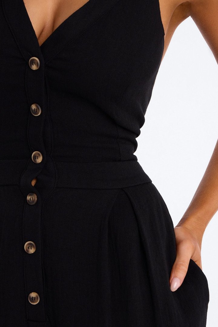 Liana Linen Halter Jumpsuit - Black