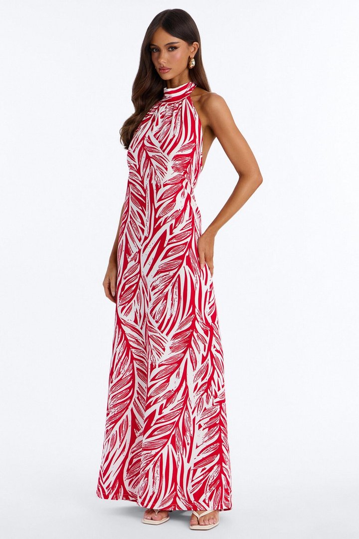 Jazlyn Printed Linen Maxi Dress - Red/combo