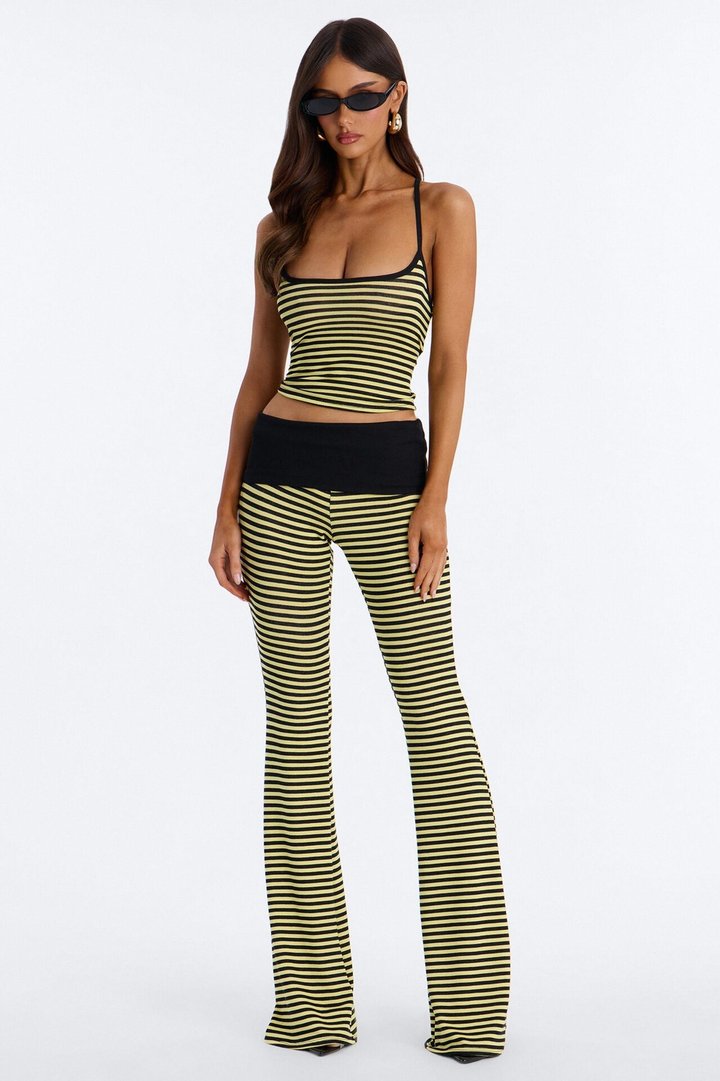 Mariana Striped French Terry Pant Set - Black/Yellow