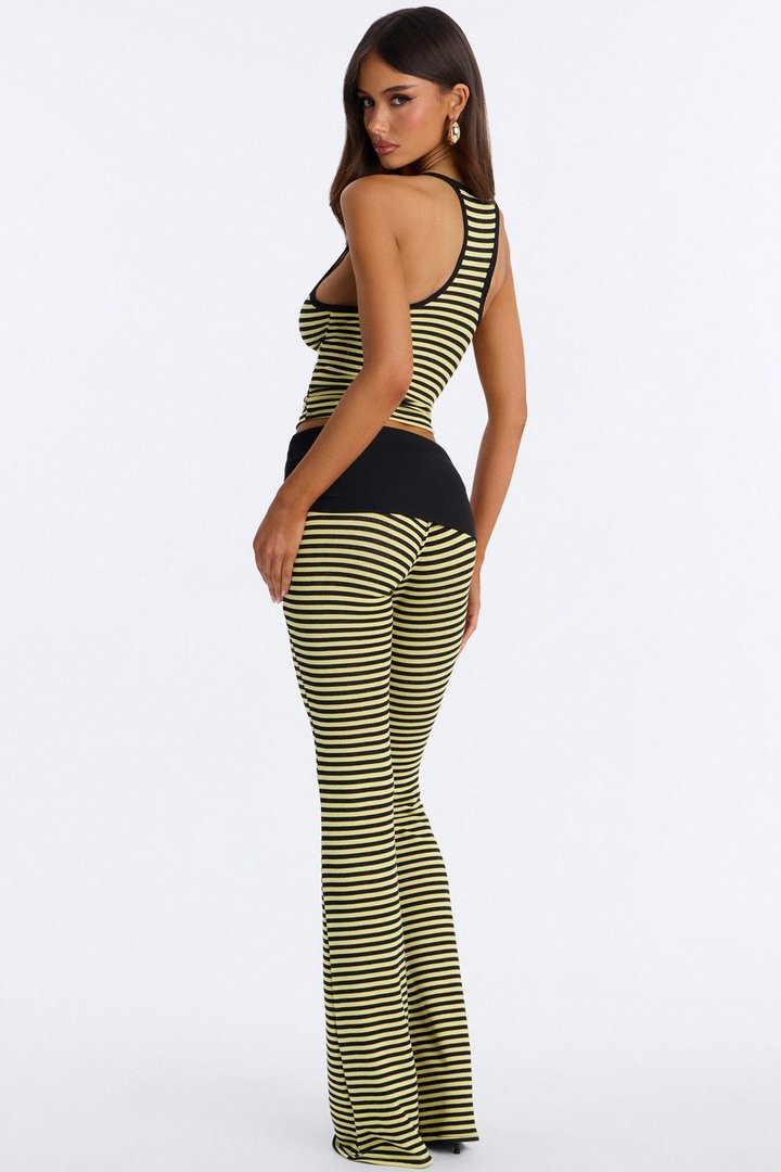 Mariana Striped French Terry Pant Set - Black/Yellow