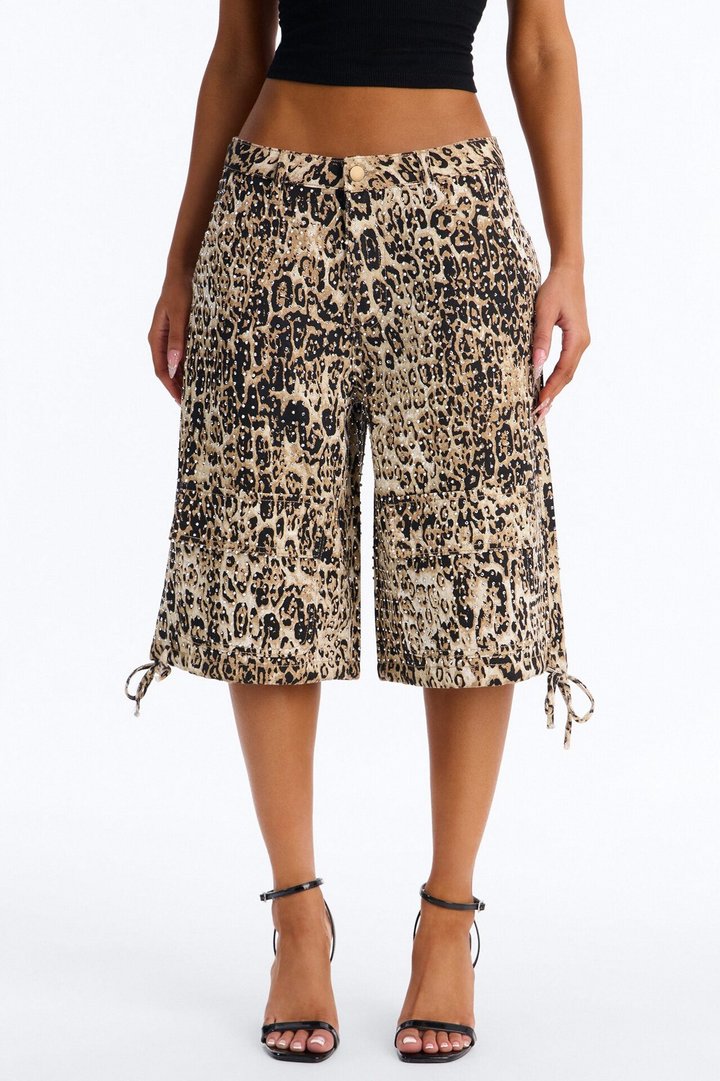 Look Don't Talk Embellished Leopard Bermuda Short - Leopard