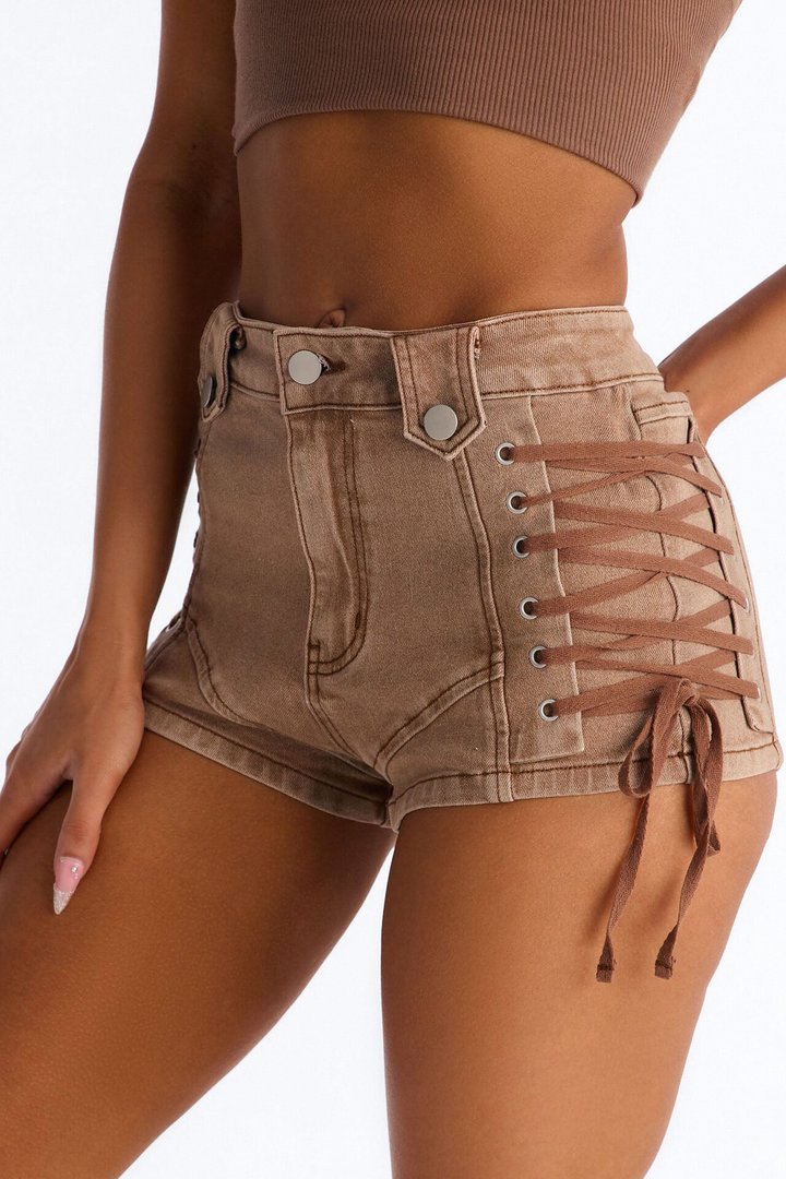 After Hours Lace Up Hot Short - Khaki