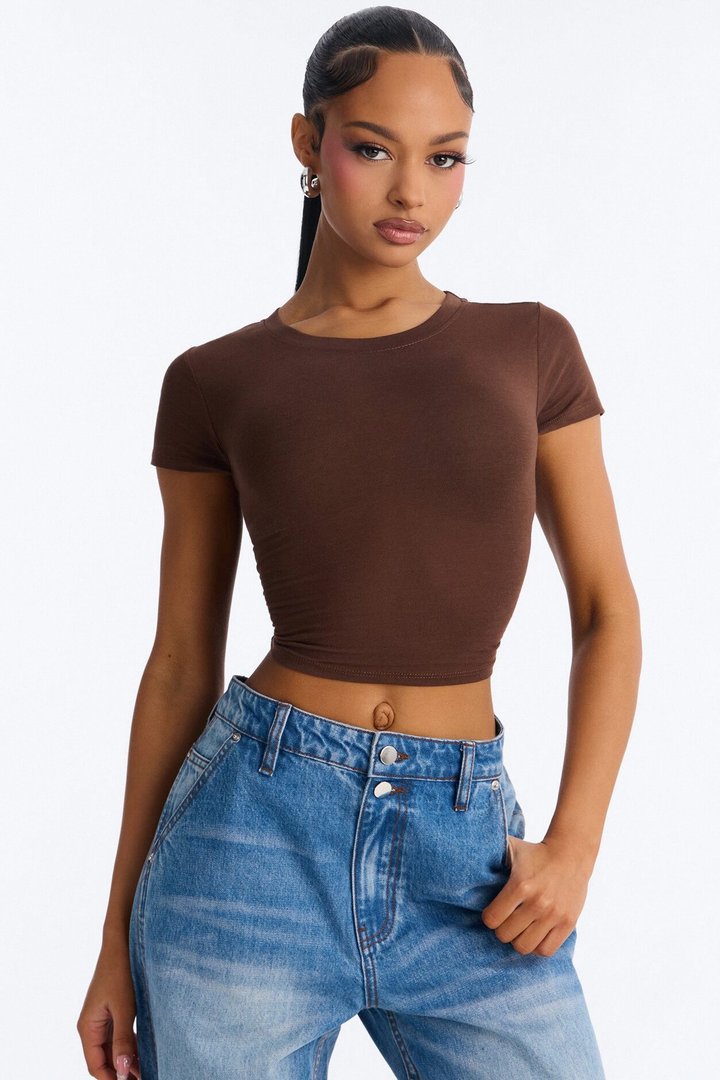 Judia Crew Neck Top - Brown