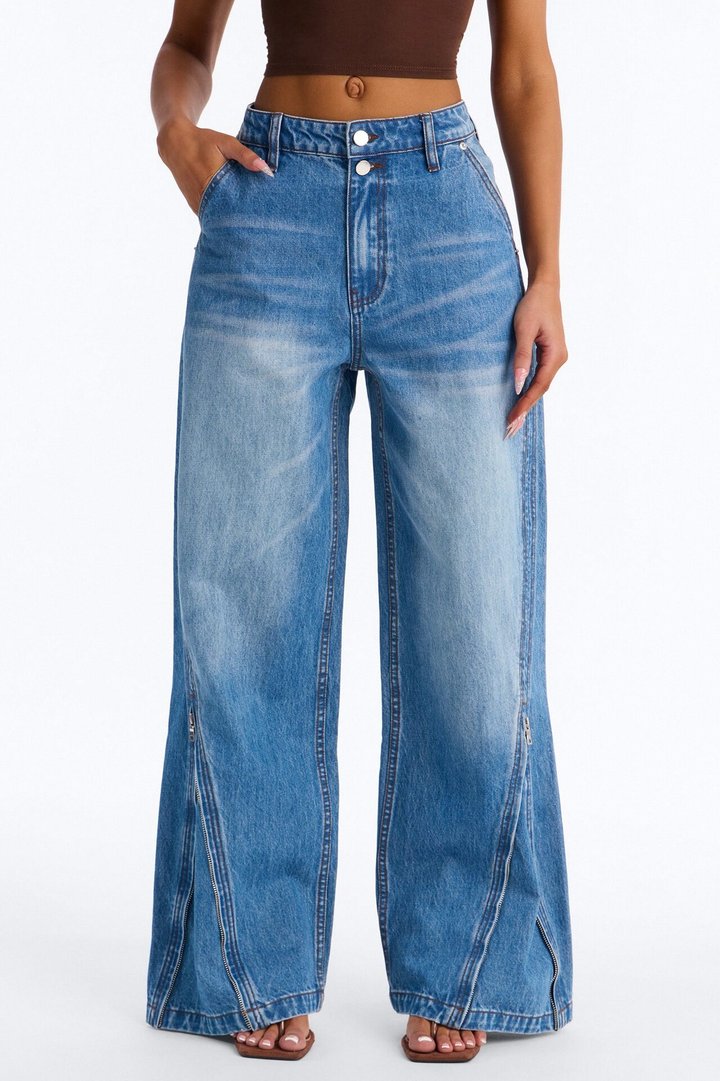 Wrong Zip Code Wide Leg Jeans - Light Wash