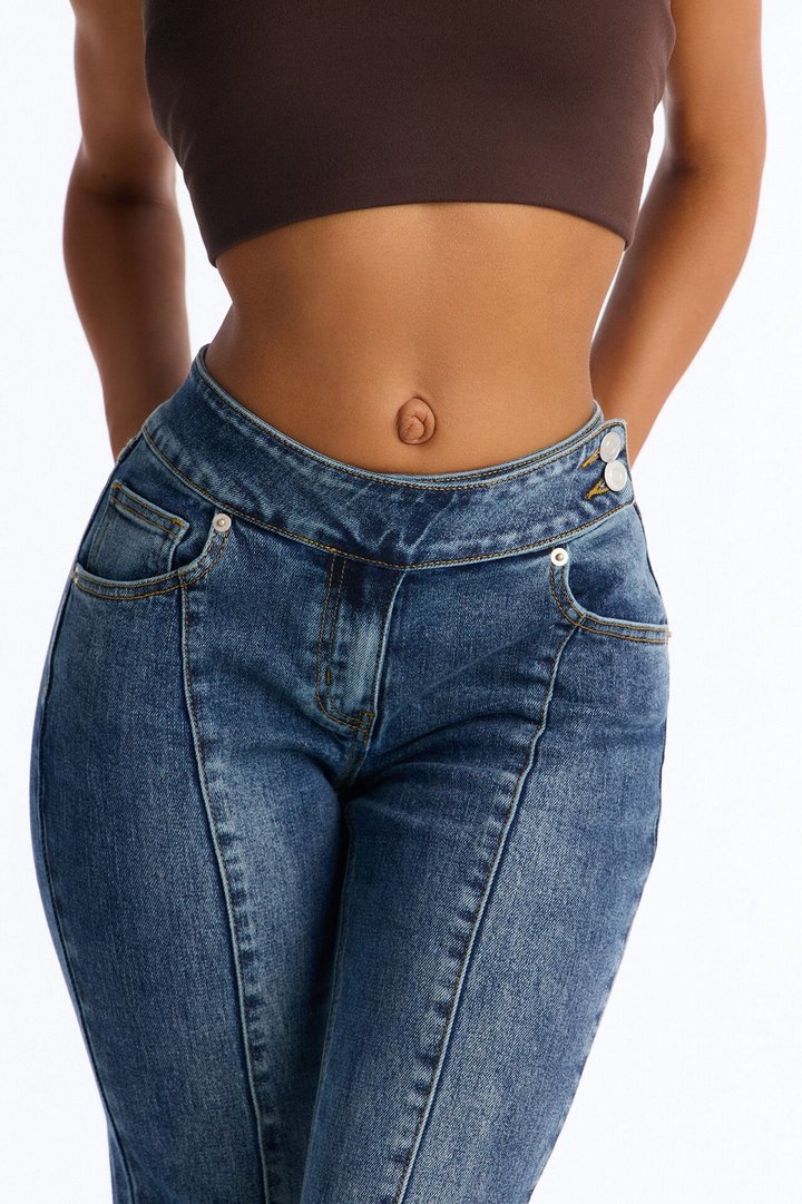 Another Fun Night Dipped Low Rise Flare Jeans - Vintage Wash