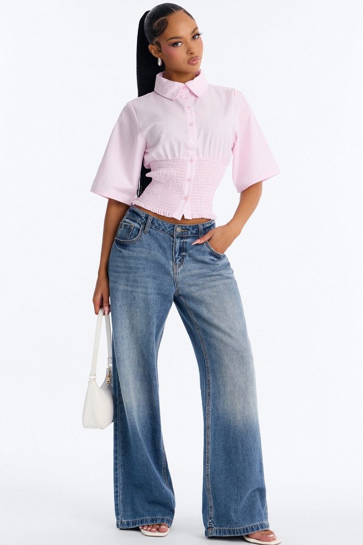 Mckenna Smocked Pinstripe Poplin Shirt - Pink/combo