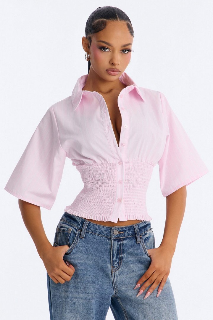 Mckenna Smocked Pinstripe Poplin Shirt - Pink/combo
