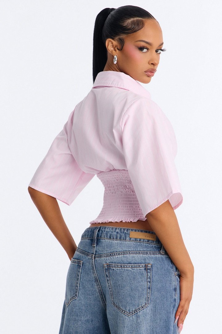 Mckenna Smocked Pinstripe Poplin Shirt - Pink/combo
