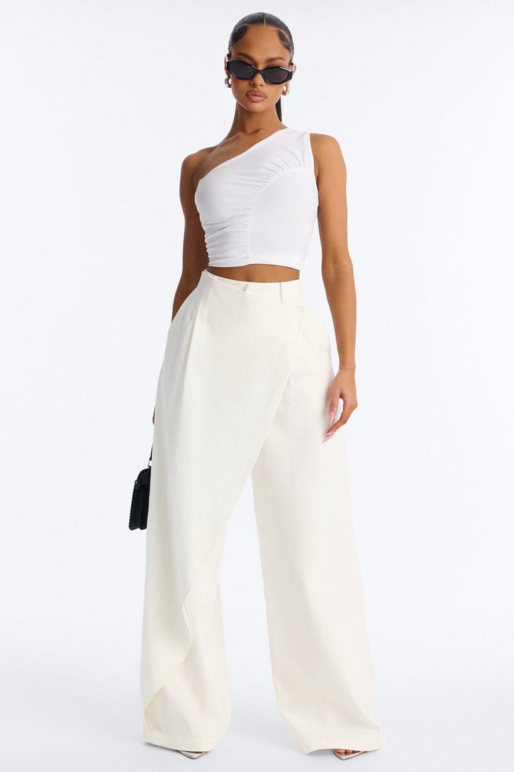 Marjorie High Rise Wrapped Wide Leg Pant - White