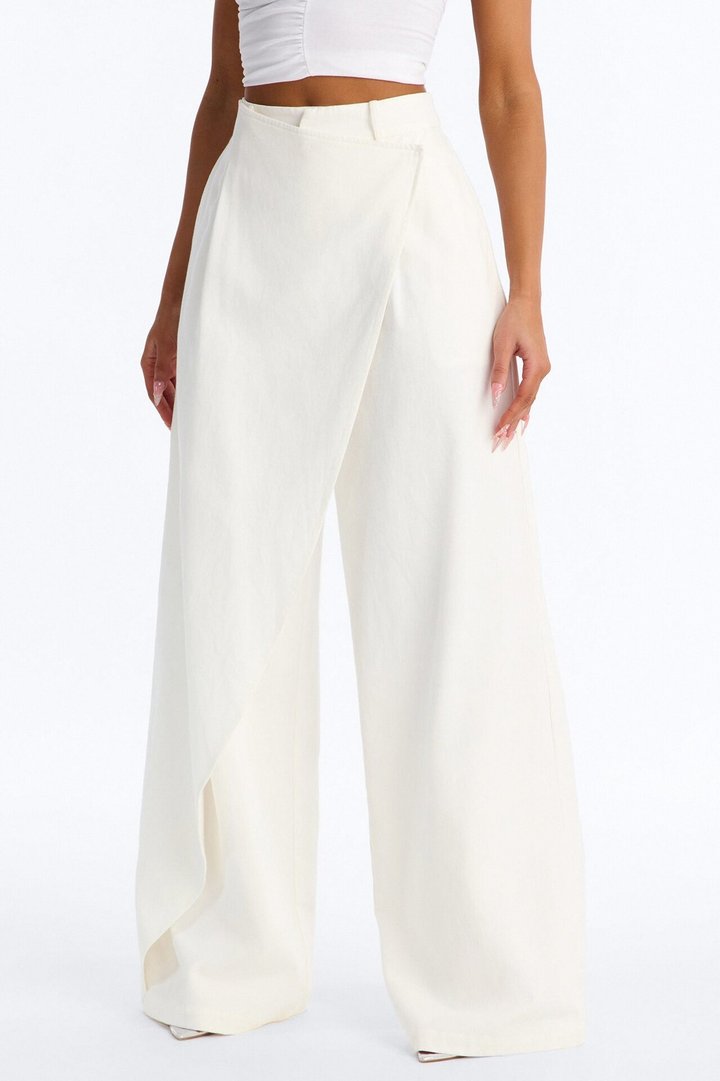 Marjorie High Rise Wrapped Wide Leg Pant - White