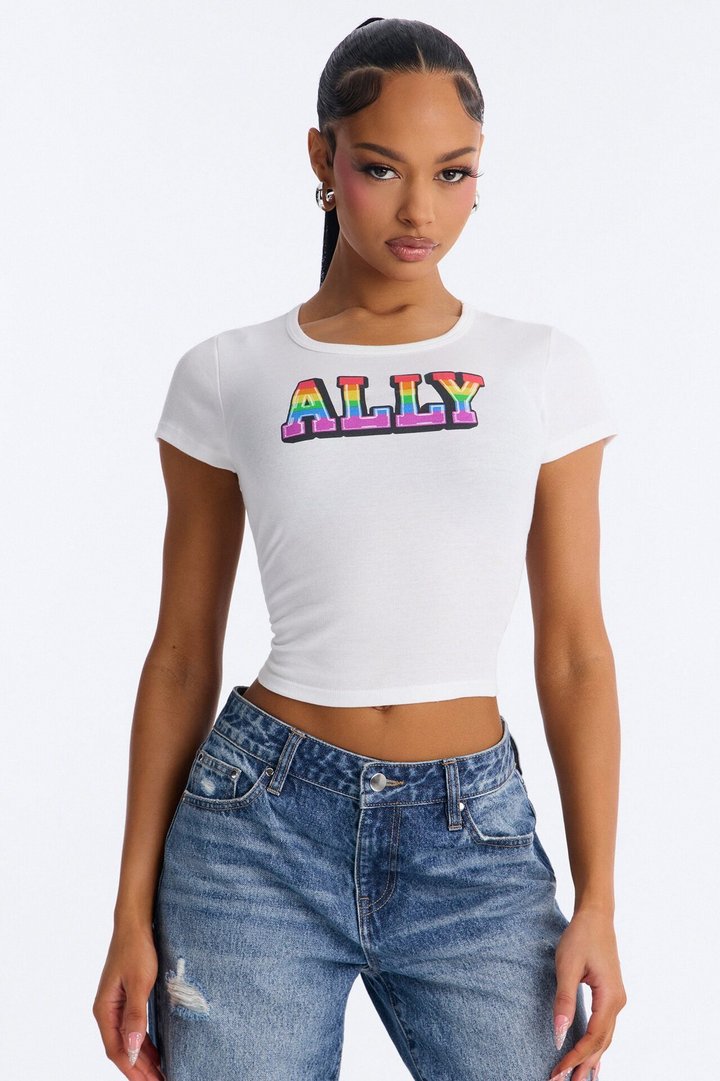 Ally Pride Baby Tee - White