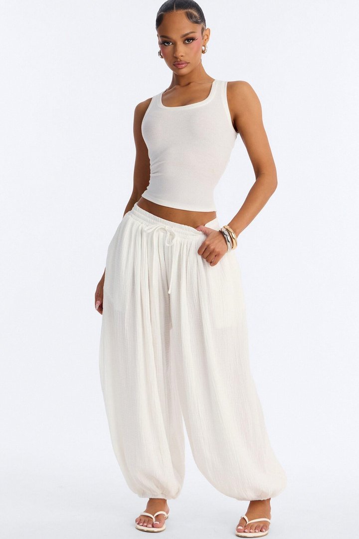 Piper Low Rise Cotton Gauze Balloon Jogger Pant 28″ - White