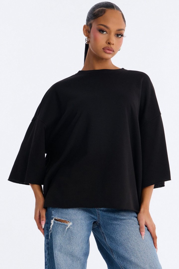Sara Short Sleeve Oversized Top - Black