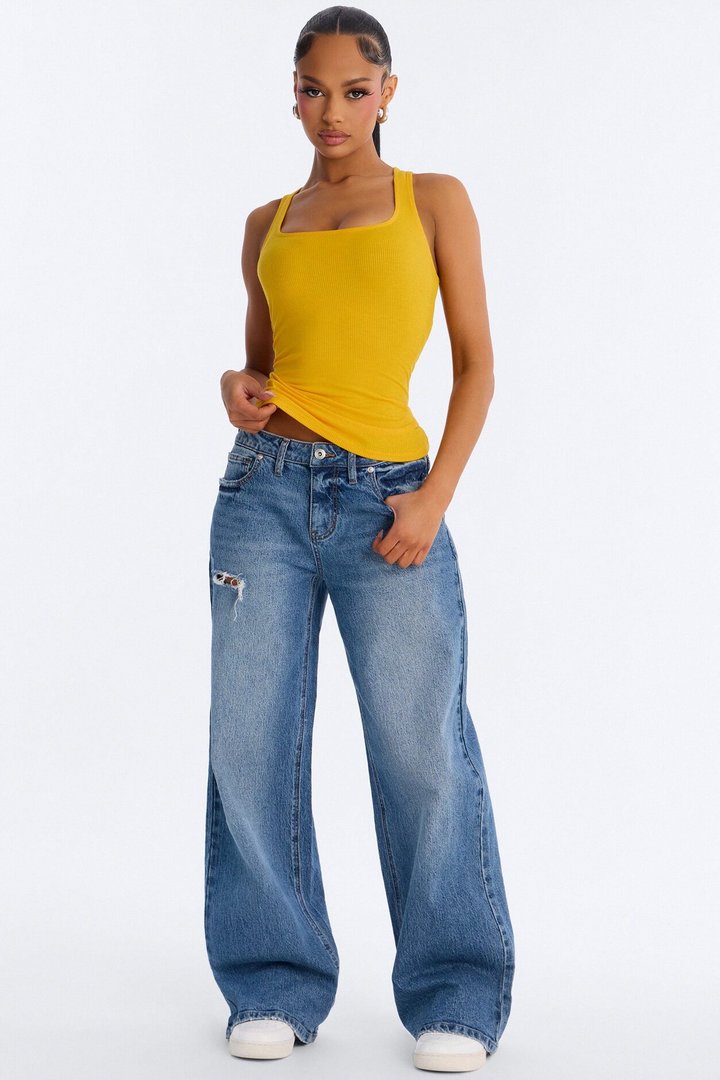 Madison Basic Square Neck Tank Top - Orange