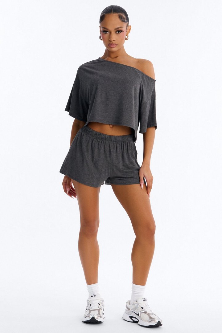 Bailey Off Shoulder Short Set - Charcoal