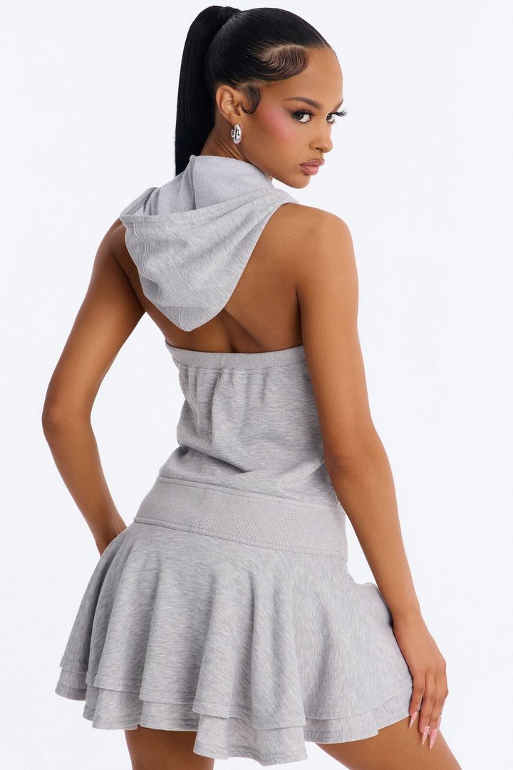 On The Go Hoodie Sweater Micro Mini Dress - HeatherGrey