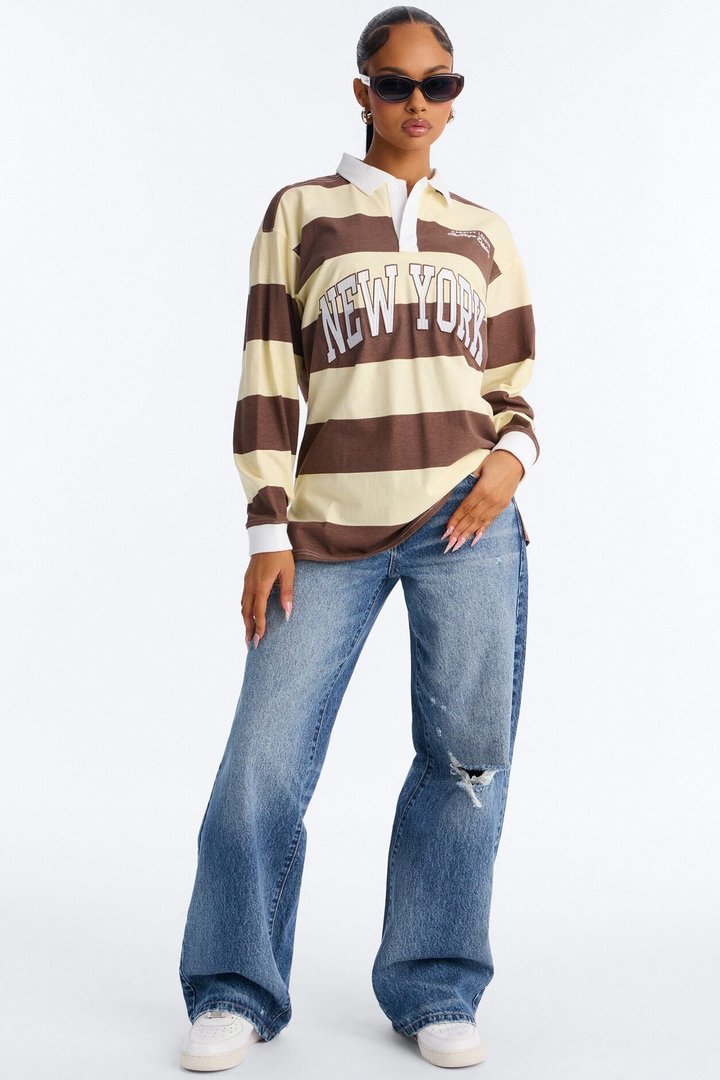 The Big Apple NYC Striped Polo - Brown Combo