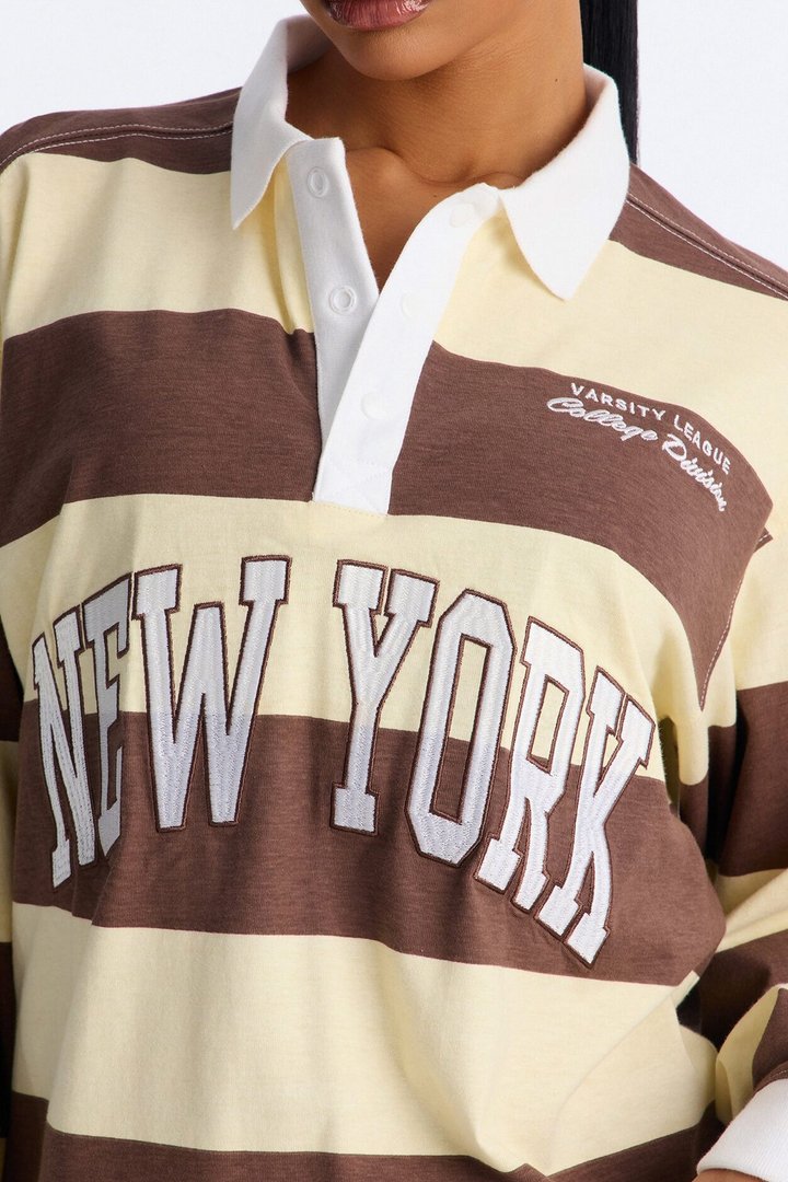 The Big Apple NYC Striped Polo - Brown Combo