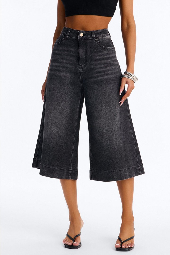 Greenwich Culottes Wide Leg Jeans - Black Wash