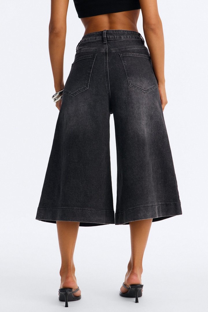 Greenwich Culottes Wide Leg Jeans - Black Wash