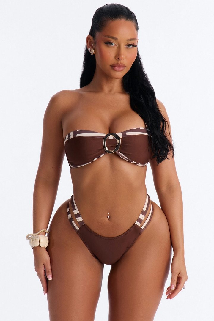 Bad & Bold Abstract 2 Piece Strapless Bikini Set - Brown/combo