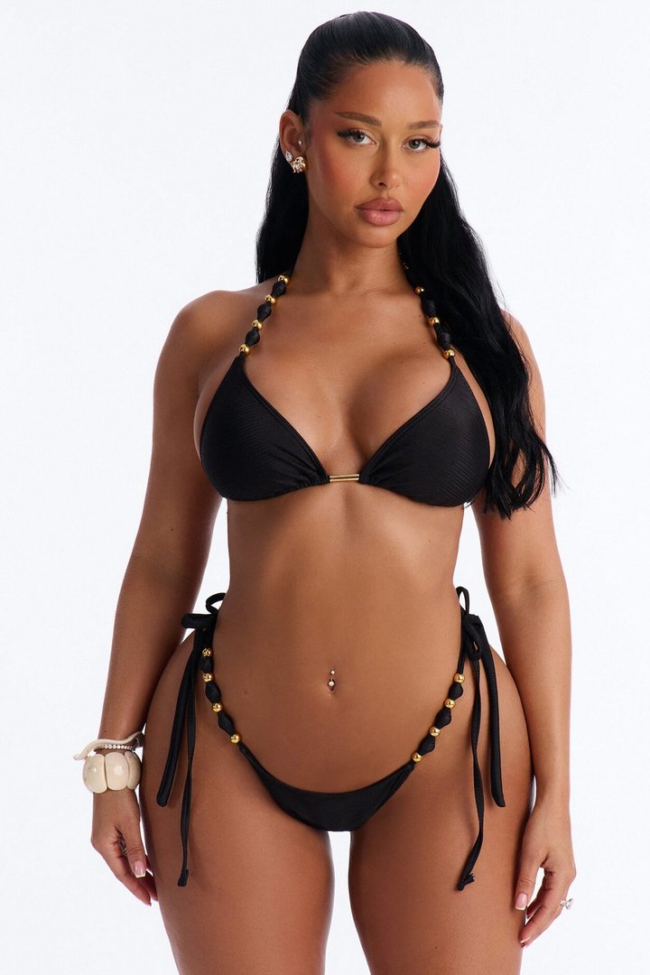 Elara 2 Piece Beaded Triangle Bikini Set - Black