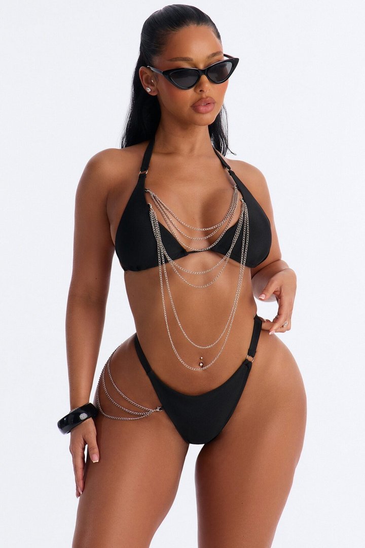Violetta 2 Piece Chain Triangle Bikini Set - Black