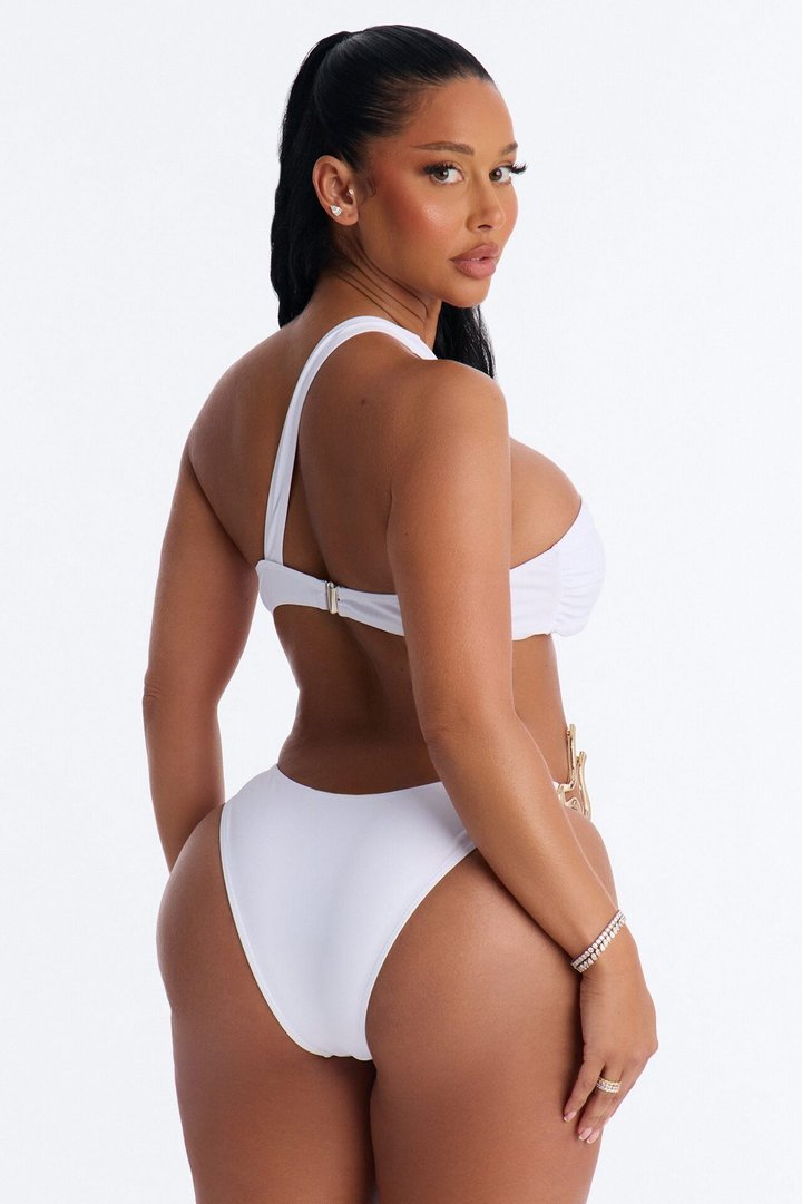 Poolside Sun Hardware Asymmetrical Cutout 1 Piece Monokini - White