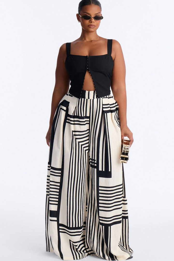 Pamela Geometric Wide Leg Pant - Navy/combo