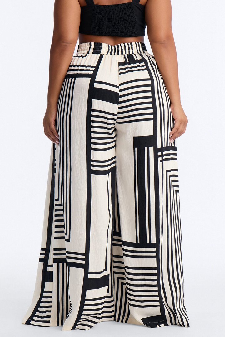 Pamela Geometric Wide Leg Pant - Navy/combo