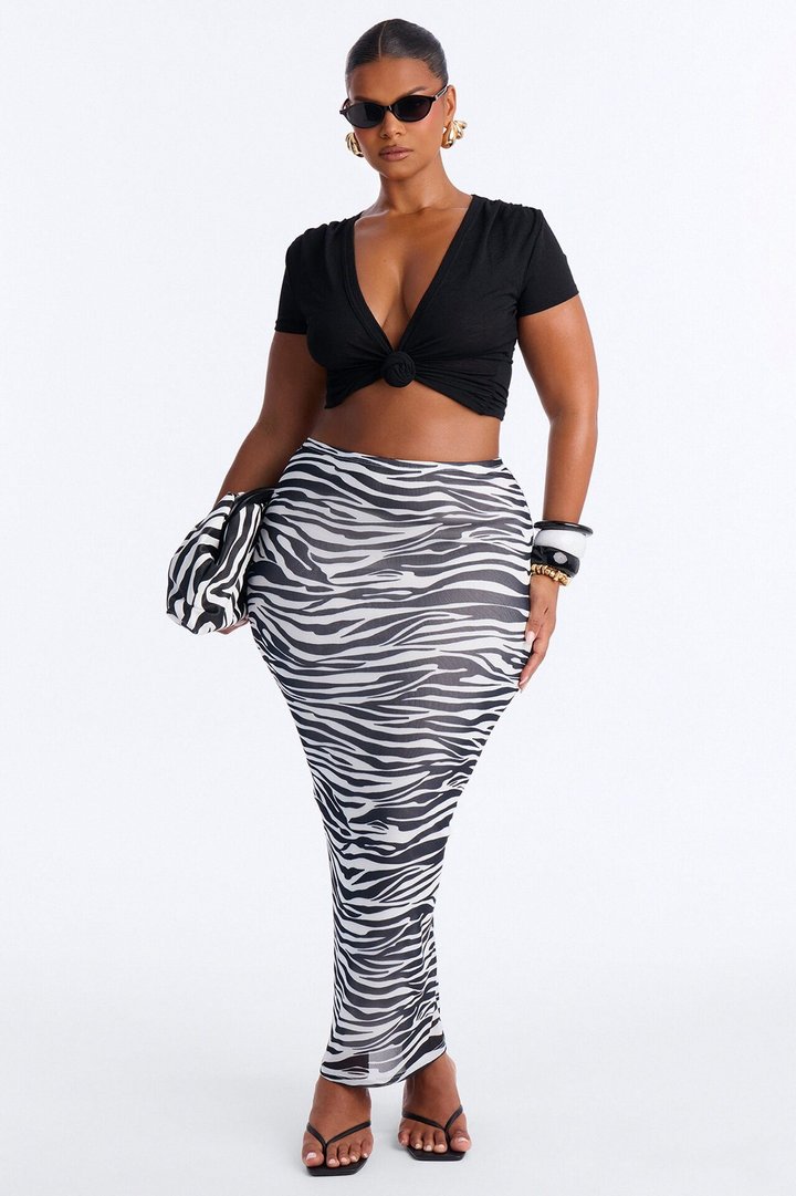 Lia Zebra Mesh Maxi Skirt - Black/White