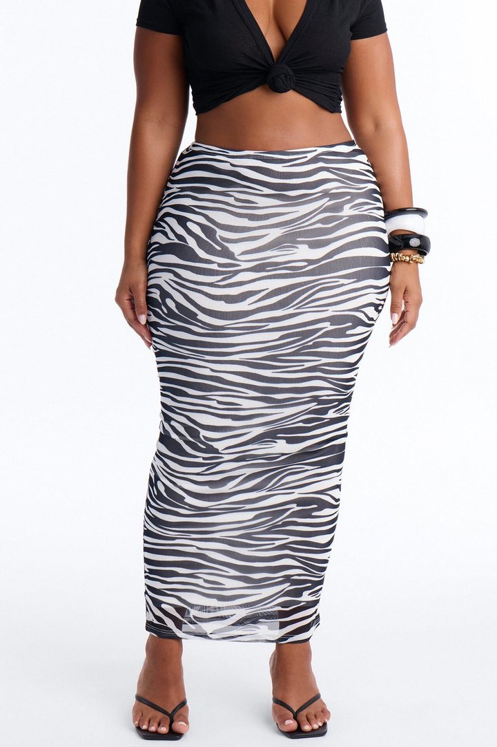 Lia Zebra Mesh Maxi Skirt - Black/White