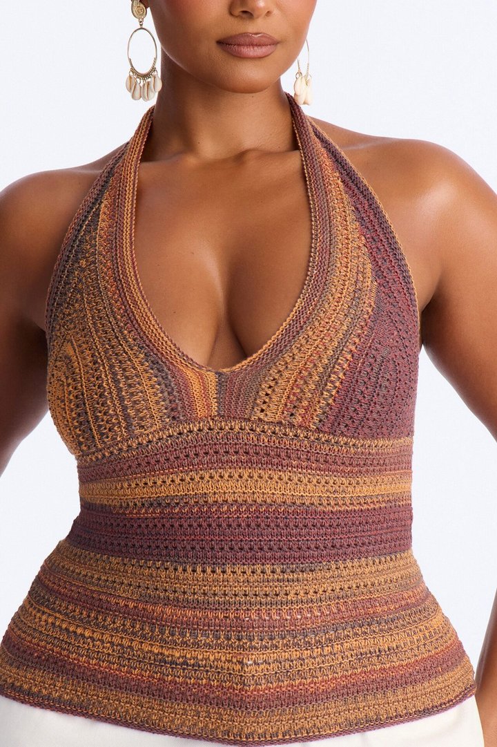 On The Horizon Crochet Halter Top - Terracotta