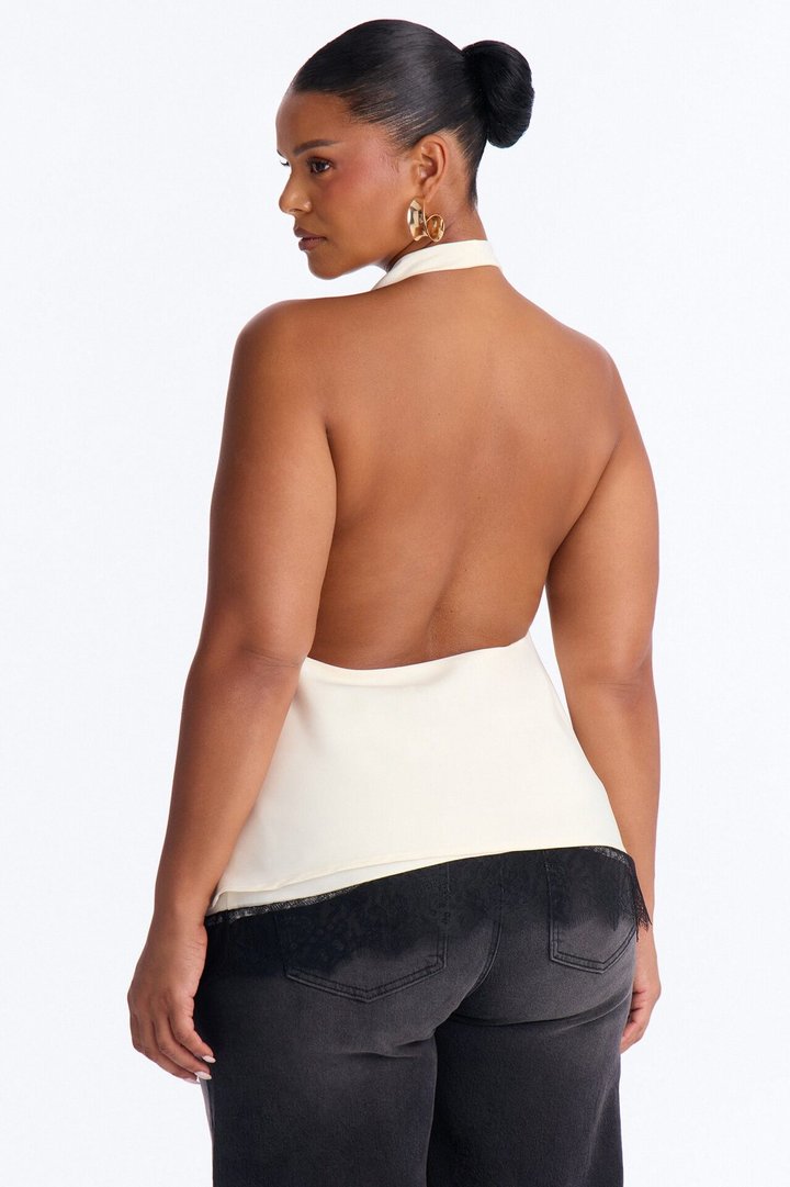 Romantic Chaos Lace Contrast Satin Halter Top - Cream/combo