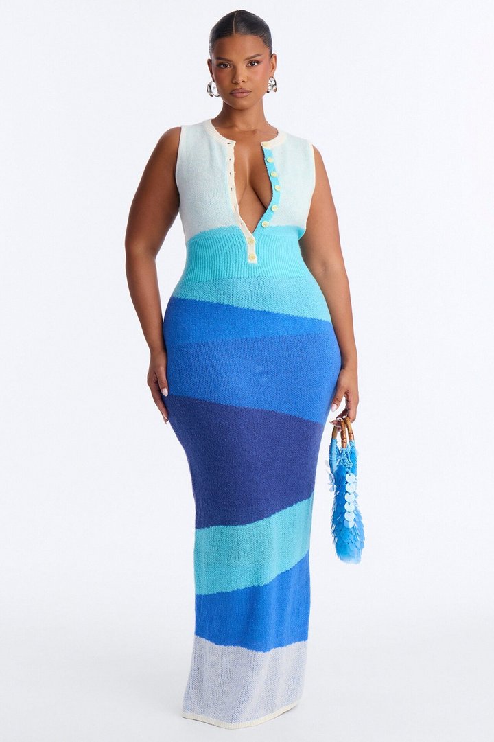 Liliana Sweater Maxi Dress - Blue/combo