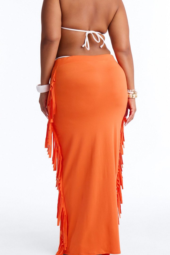 Going Places Fringe Maxi Skirt - Orange