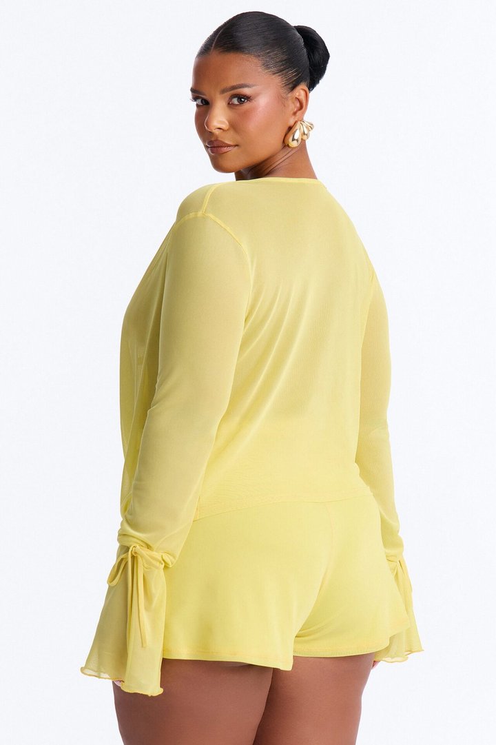 Ysabel Cowl Neck Mesh Short Set - Yellow