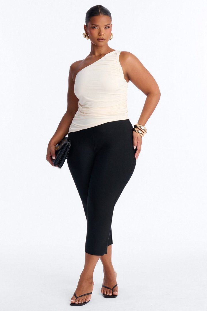 Khelani Asymmetrical Ruched One Shoulder Top - Bone