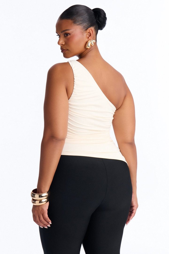 Khelani Asymmetrical Ruched One Shoulder Top - Bone