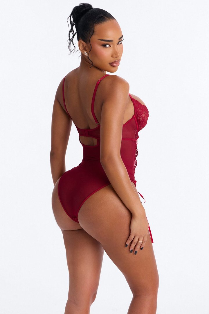 Simone Lace Up Teddy - Wine