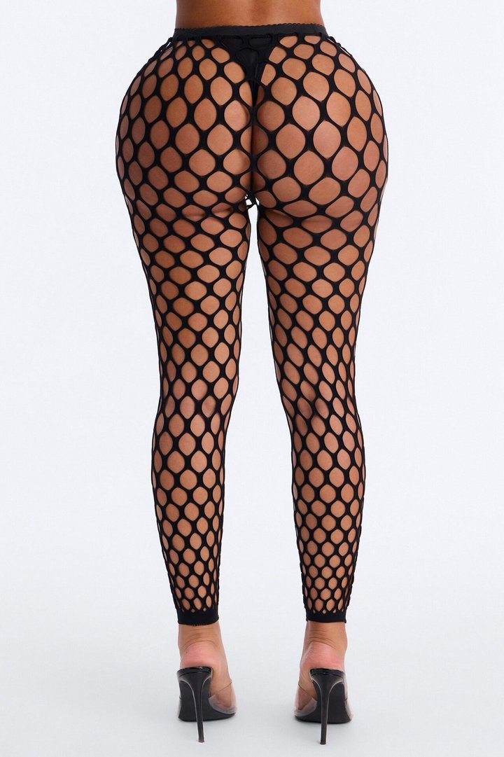 Sara Fishnet Footless Tights - Black