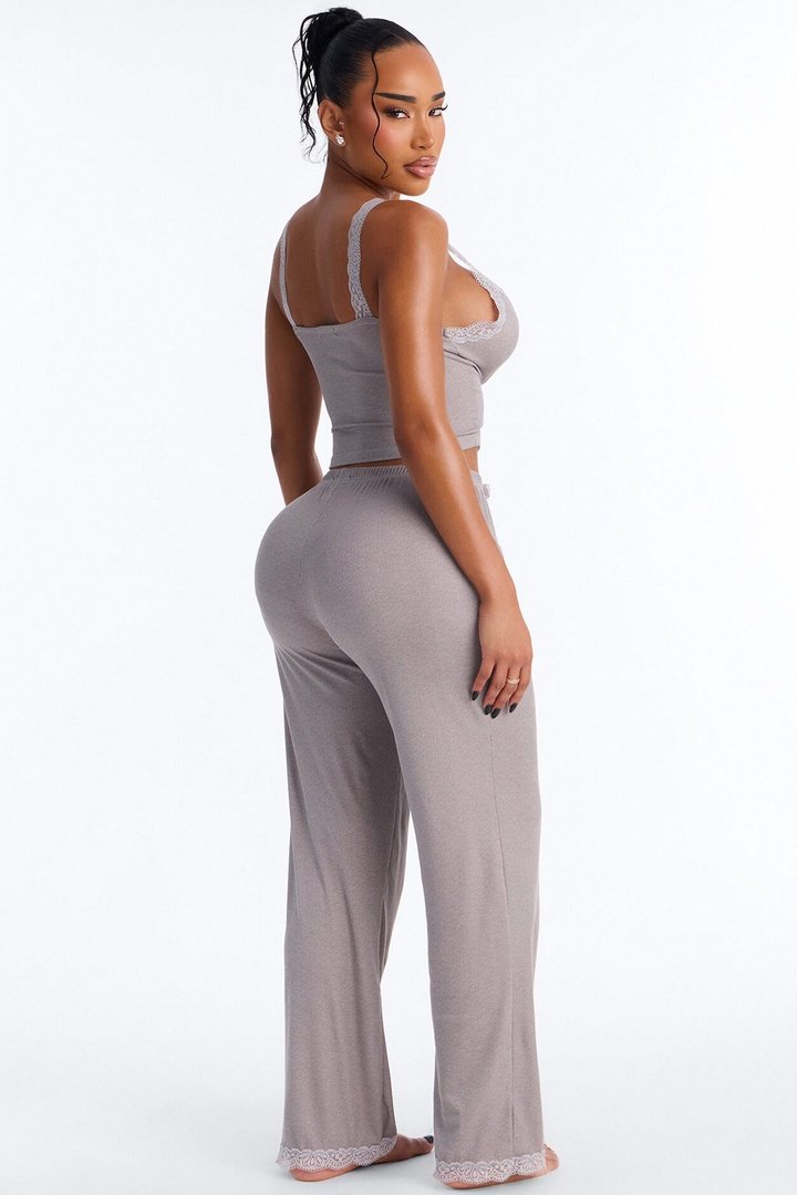 Sleep Late Ribbed PJ Pant Set - Heather Grey