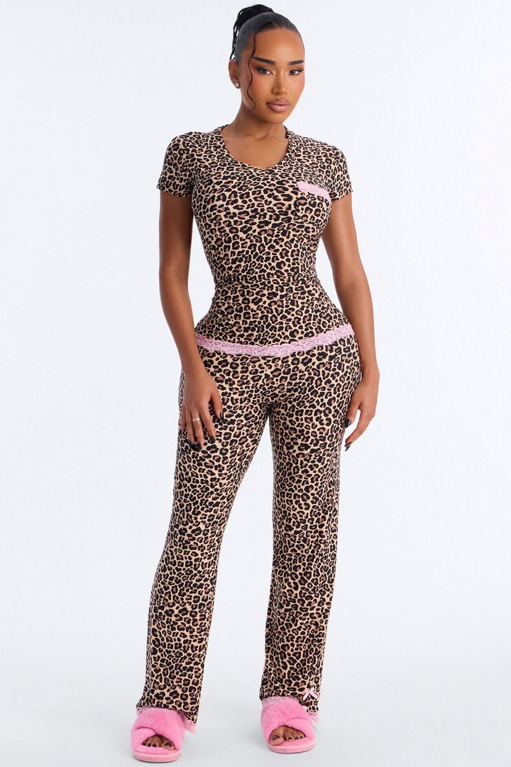 Soft Ease Lace Trim PJ Pant Set - Leopard