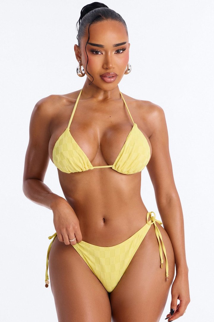 Let's Go To The Beach Charm 3 Piece Bikini Short Set - Yellow