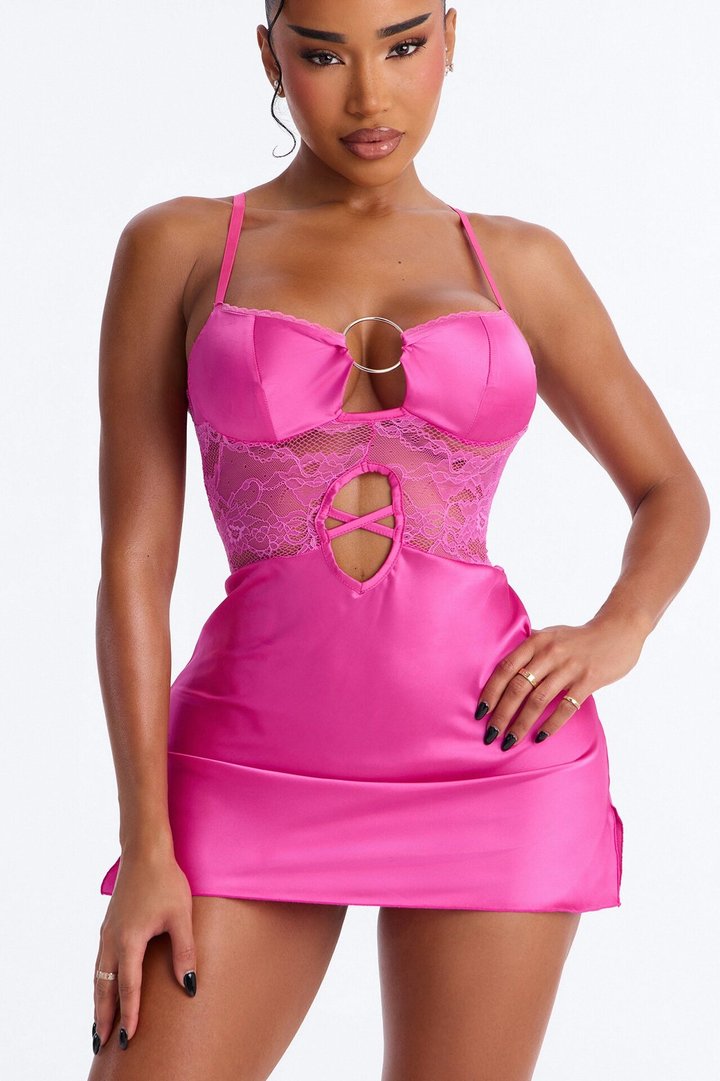 Sweet Vice Satin Lace Chemise - Rose