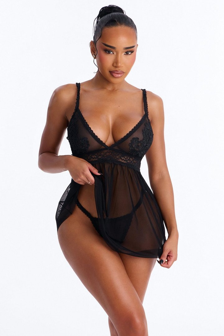 Can't Get Better Mesh Babydoll - Black