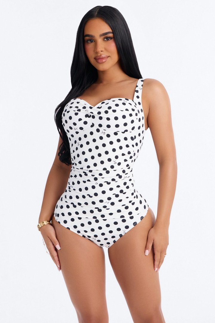 Summer Doll 1 Piece Ruched Swimsuit - White/Black