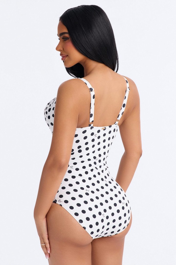 Summer Doll 1 Piece Ruched Swimsuit - White/Black